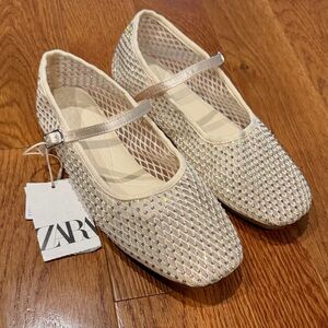 Zara Rhinestone Mesh Ballet Flats Girls